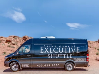 Mercedes Sprinter van from St. George Shuttle is ready for a comfortable ride in St. George, UT