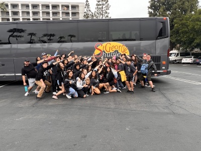 The Prevost bus from St. George Shuttle is ready to transport a group of people in St. George, UT