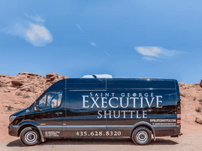 Side view of a Saint George Executive Shuttle in St. George and Sun River, UT