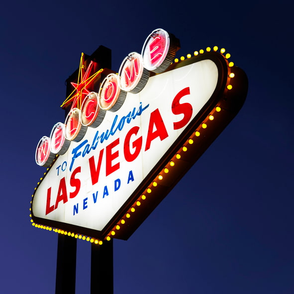 Las Vegas, Nevada, welcome sign lit with colorful neon lights